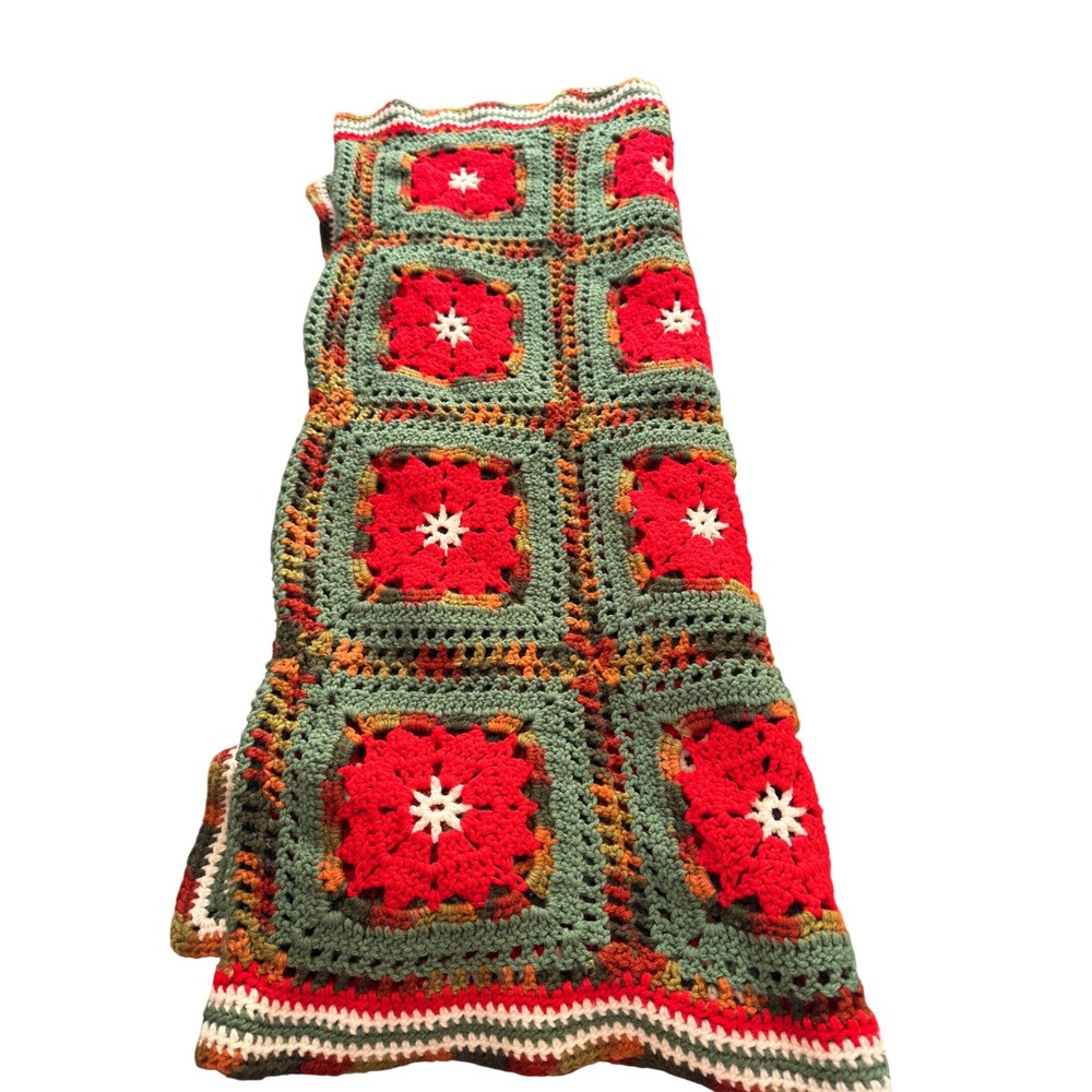 Handmade Knit Crochet Granny Square Throw Blanket Home Lounge Moody Rustic - Picture 2 of 5